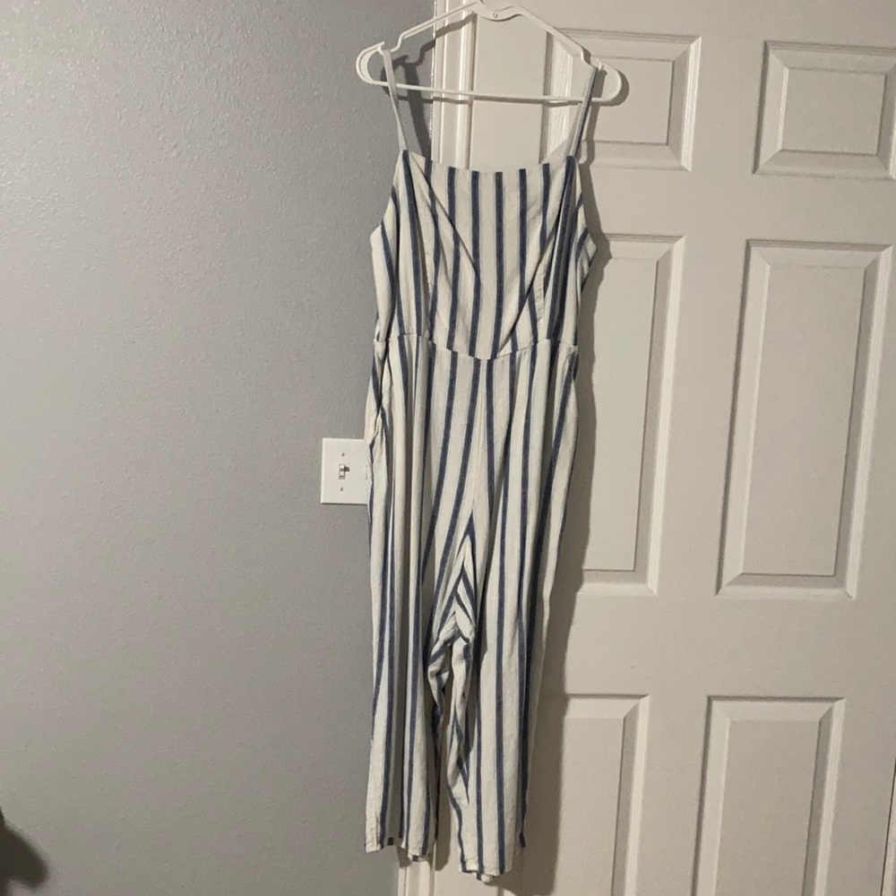 Blue and white striped 55% linen 45% rayon
